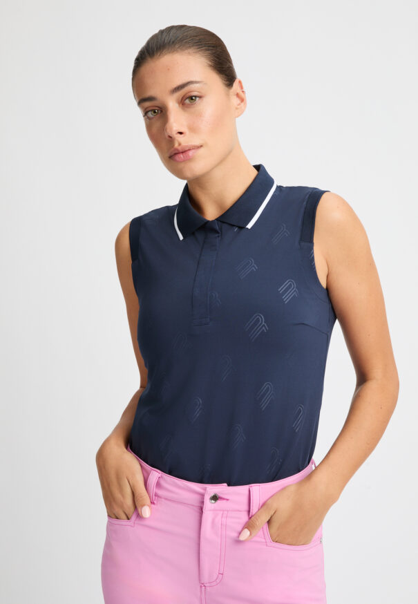 Ladies Rohnisch Deni Sleeveless Polo - 111522-T481 Micro R Check Navy - Image 3