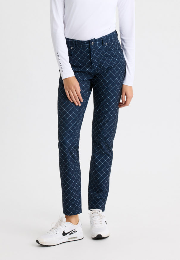 Ladies Rohnisch Chie Comfort Trousers - 112018-T481 Micro R Check Navy