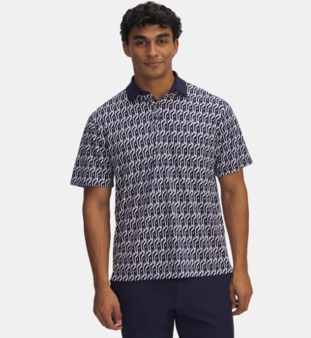 Men's Under Armour Playoff 3.0 Printed Polo UA Club Cube - 1378677-114 White Navy Steel