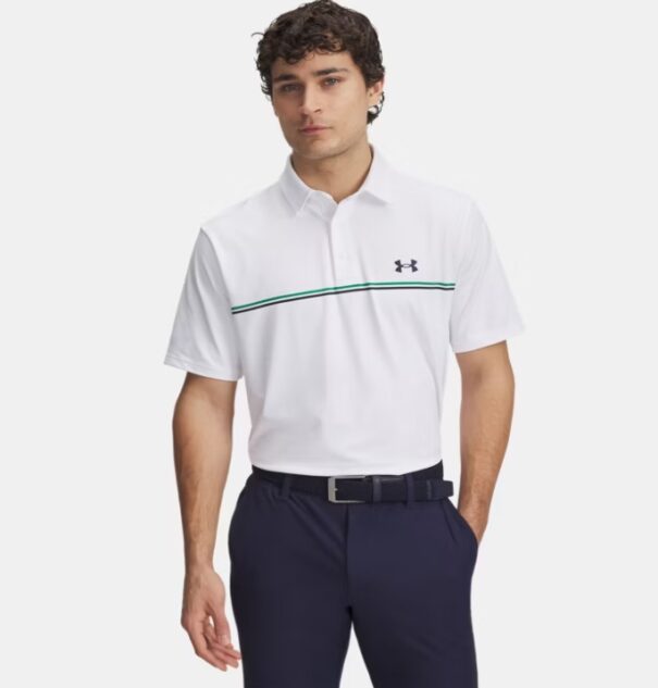 Men's Under Armour Playoff 3.0 Stripe Polo - 1378676-103 White Team Kelly Green Navy