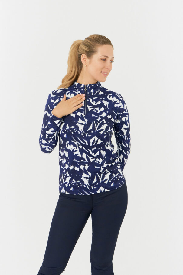 Ladies Pure Serenity Longsleeve Zip Top - PG-52441 5011 Wild Peony Navy - Image 6