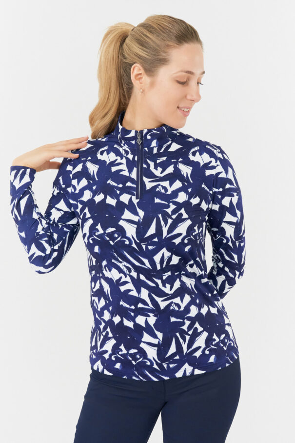 Ladies Pure Serenity Longsleeve Zip Top - PG-52441 5011 Wild Peony Navy - Image 9