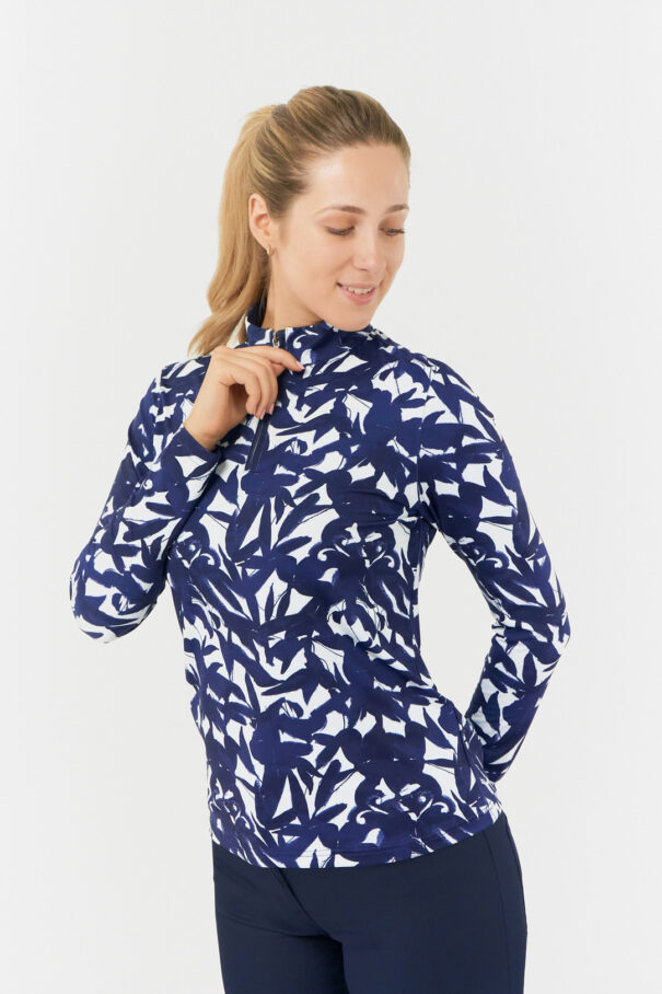 Ladies Pure Serenity Longsleeve Zip Top - PG-52441 5011 Wild Peony Navy