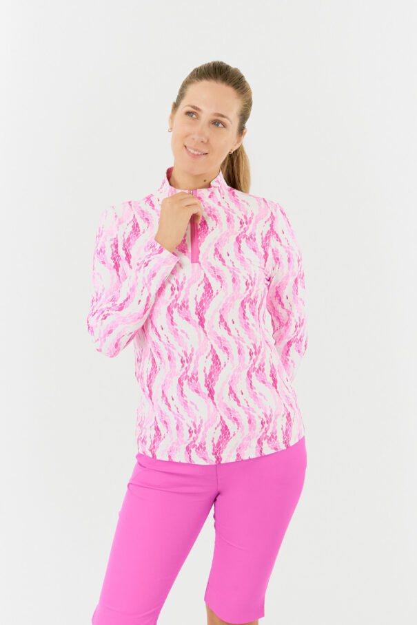 Ladies Pure Balance Longsleeve Zip Top - PG-52445 8104 Rose Water