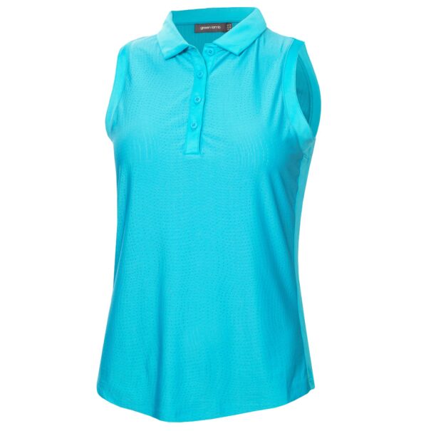 Green Lamb Olga Sleeveless Mesh Polo - SG25070 Peacock Blue