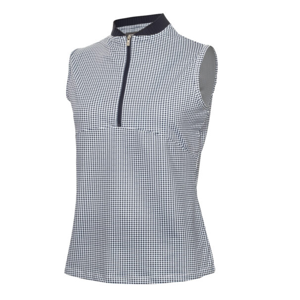 Green Lamb Olwyn Sleeveless Gingham Polo - SG25073 Navy White